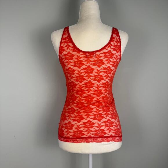 Fitted lace sheer camisole pink orange V-neckline stretchy - size medium - Picture 6 of 8